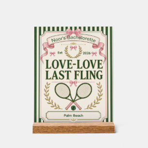 Personalized tennis bachelorette party green beige acrylic sign