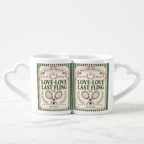 Personalized tennis bachelorette party green beige coffee mug set