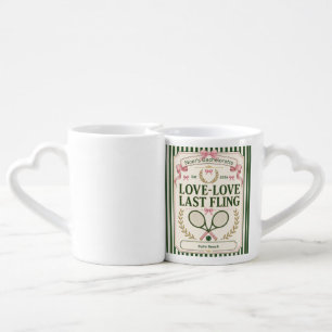 Personalized tennis bachelorette party green beige coffee mug set