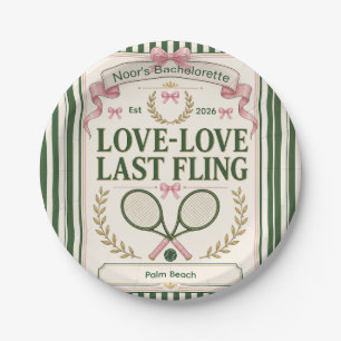 Personalized tennis bachelorette party green beige paper plates