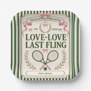 Personalized tennis bachelorette party green beige paper plates