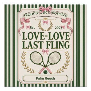 Personalized tennis bachelorette party green beige poster