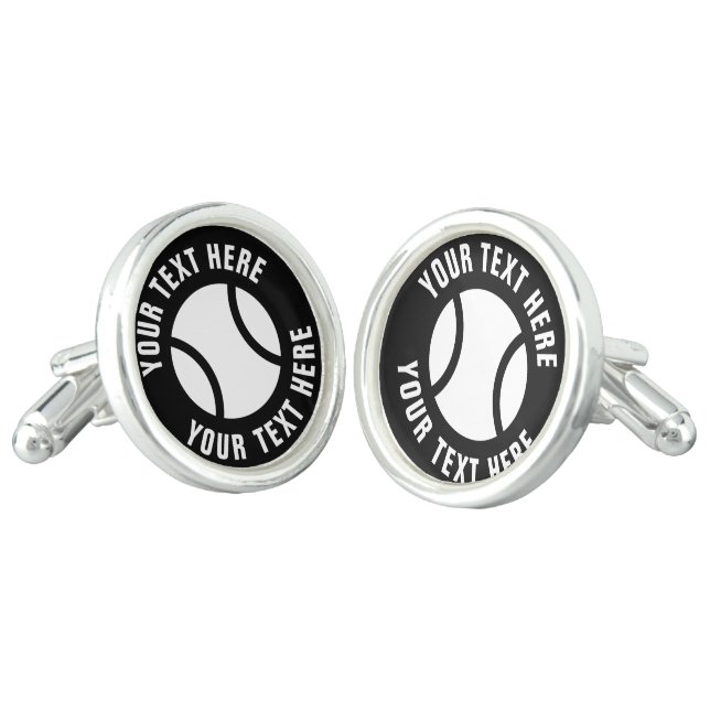 Personalized tennis ball cufflinks gift for men (Angled)