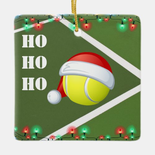 Personalized Tennis Ball Ho Ho Ho Christmas Ceramic Ornament