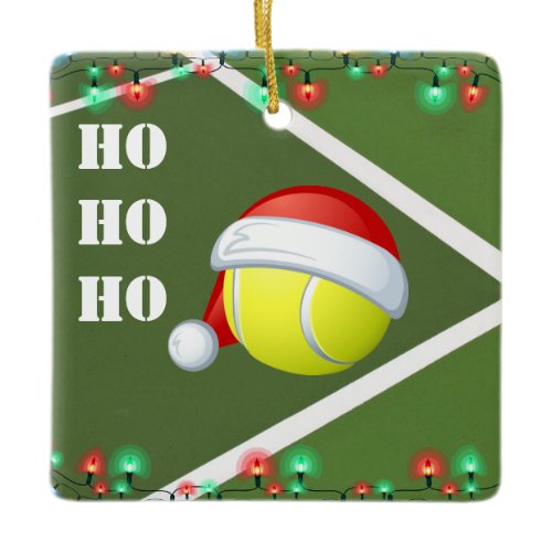 Personalized Tennis Ball Ho Ho Ho Christmas Ceramic Ornament