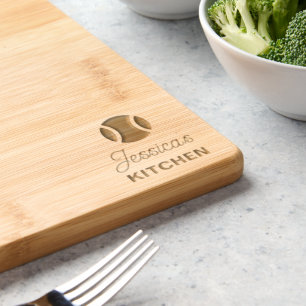 Personalized tennis ball logo engraved bamboo wood cutting board