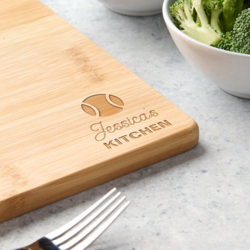 Personalized tennis ball logo engraved bamboo wood cutting board