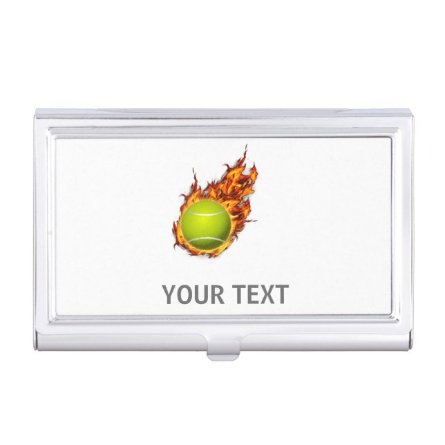 Personalized Tennis Ball on Fire Tennis Theme Gift Business Card Case (Front)