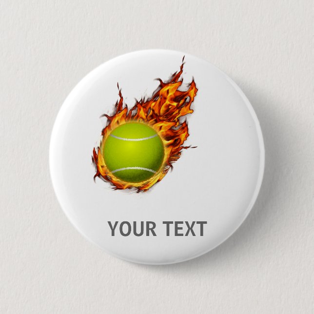 Personalized Tennis Ball on Fire Tennis Theme Gift Button (Front)