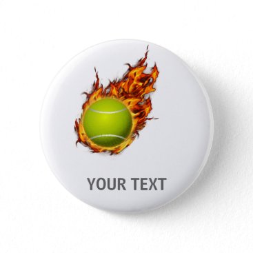 Personalized Tennis Ball on Fire Tennis Theme Gift Button