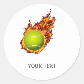 Personalized Tennis Ball On Fire Tennis Theme Gift Classic Round Sticker by PersonalizationShop at Zazzle