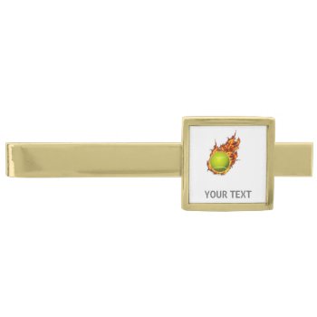 Personalized Tennis Ball On Fire Tennis Theme Gift Gold Finish Tie Clip by PersonalizationShop at Zazzle