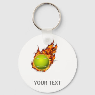 Personalized Tennis Ball on Fire Tennis Theme Gift Keychain