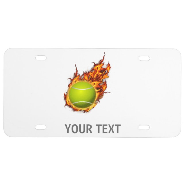 Personalized Tennis Ball on Fire Tennis Theme Gift License Plate (Front)