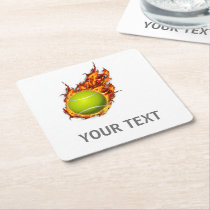 Personalized Tennis Ball on Fire Tennis Theme Gift Square Paper Coaster