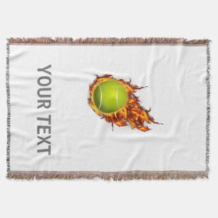 Personalized Tennis Ball on Fire Tennis Theme Gift Throw Blanket