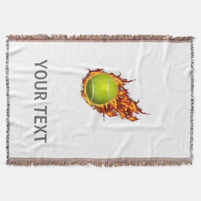 Personalized Tennis Ball on Fire Tennis Theme Gift Throw Blanket (Front)