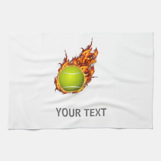 Personalized Tennis Ball on Fire Tennis Theme Gift Towel (Horizontal)