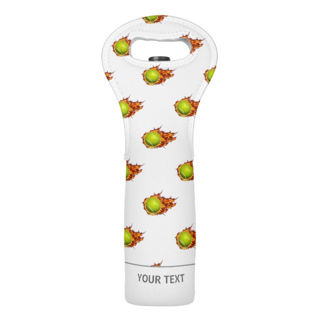Personalized Tennis Ball on Fire Tennis Theme Gift Wine Bag (Front)