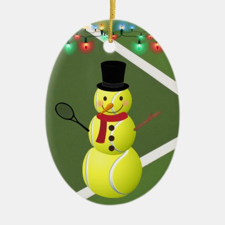 Personalized Tennis Ball Snowman Christmas Ceramic Ornament