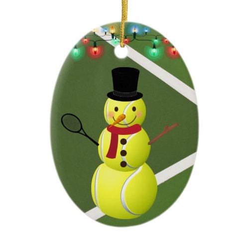 Personalized Tennis Ball Snowman Christmas Ceramic Ornament
