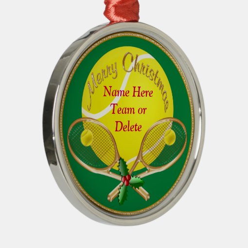 Personalized Tennis Christmas Ornaments, YOUR TEXT Metal Ornament Zazzle