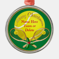 Personalized Tennis Christmas Ornaments, YOUR TEXT Metal Ornament