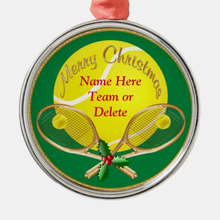 Personalized Tennis Christmas Ornaments, YOUR TEXT Metal Ornament Zazzle
