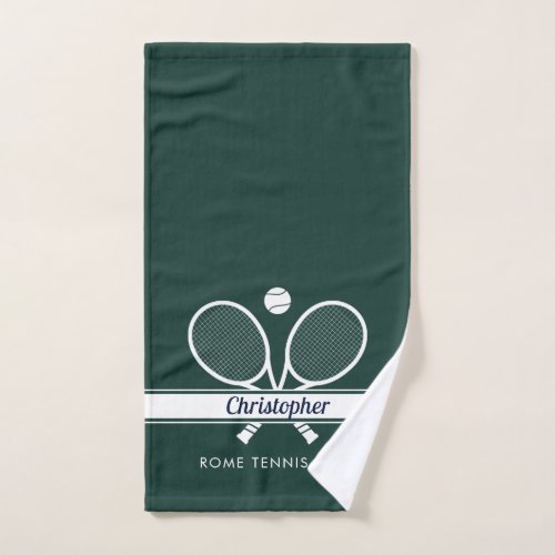 Personalized Tennis Club Name Dark Green Hand Towel