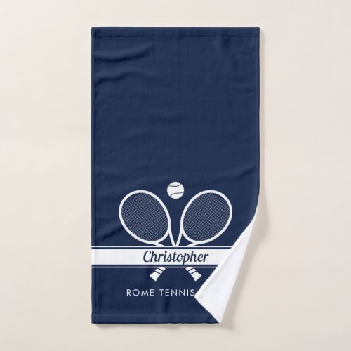 Personalized Tennis Club Name Navy Blue Hand Towel
