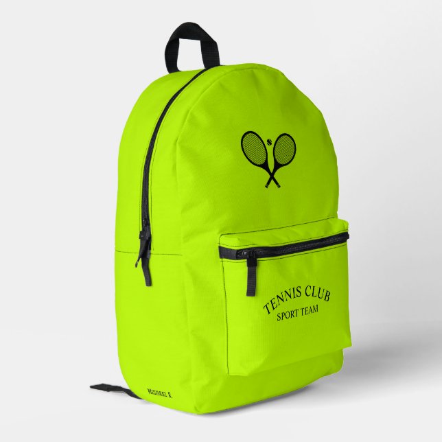 Personalized Tennis Club Racket Lime color  Printed Backpack (Back Corner Left)