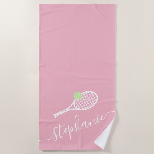 Personalized Tennis Coach Player Monogram Pink Beach Towel