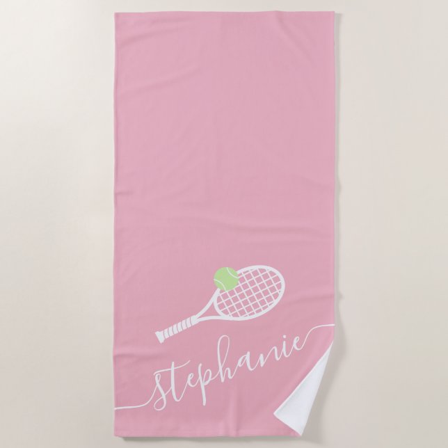 Personalized Tennis Coach Player Monogram Pink Beach Towel (Front)