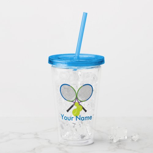 Personalized Tennis Crossed Rackets Acrylic Tumbler