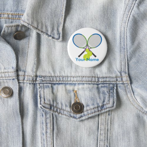 Personalized Tennis Crossed Rackets Button