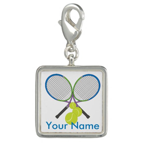 Personalized Tennis Crossed Rackets Charm