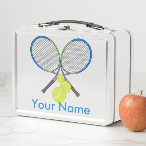 Personalized Tennis Crossed Rackets Metal Lunch Box
