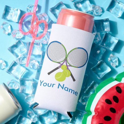Personalized Tennis Crossed Rackets Seltzer Can Cooler