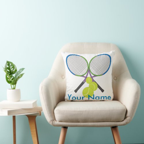 Personalized Tennis Crossed Rackets Throw Pillow