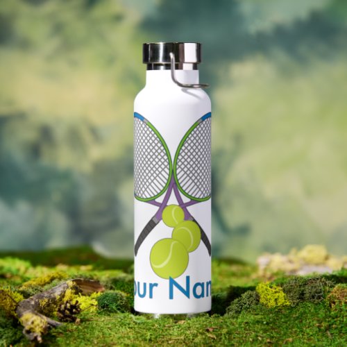 Personalized Tennis Crossed Rackets Water Bottle