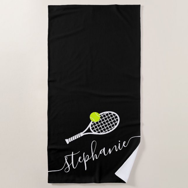 Personalized Tennis Elegant Monogrammed Beach Towel (Front)