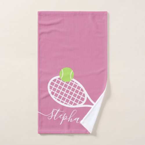Personalized Tennis Elegant Pink Script Name Hand Towel