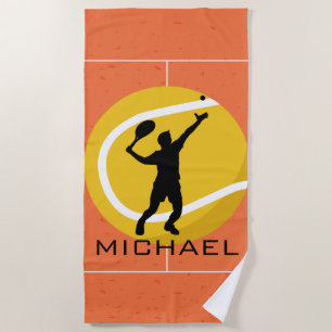 Personalized Tennis Game Player Serve Ball Orange Beach Towel