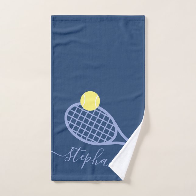 Personalized Tennis Girls Script Name Blue Hand Towel (Hand Towel)