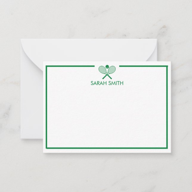 Personalized Tennis Green and Yellow Notecards (Front)