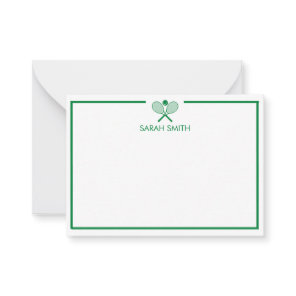 Personalized Tennis Green and Yellow Notecards