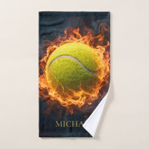 Personalized Tennis Hand Towel with Fiery Ball