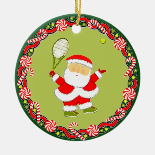Personalized Tennis Holiday Gift Ceramic Ornament (Front)