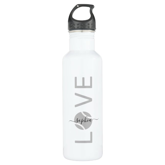 Personalized Tennis Love Green Gray Stainless Steel Water Bottle (Front)