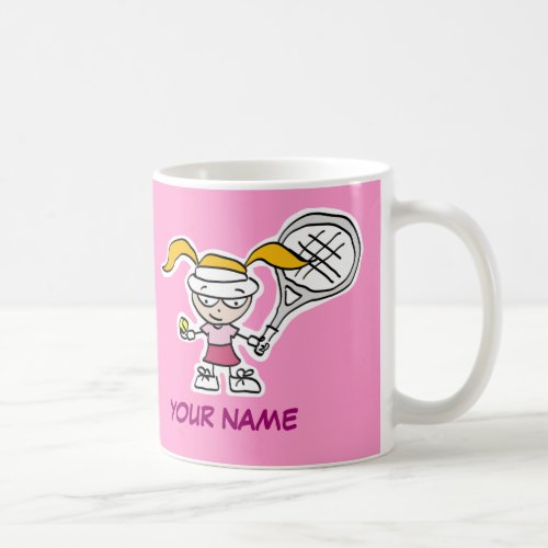 Personalized tennis mug gift with cute cartoon